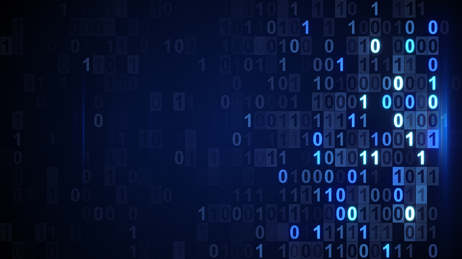 fondo color azul marino con números binarios digitales en color azul claro y blanco te ayuda a cómo escoger el mejor sistema de almacenamiento de datos para tu compañía
