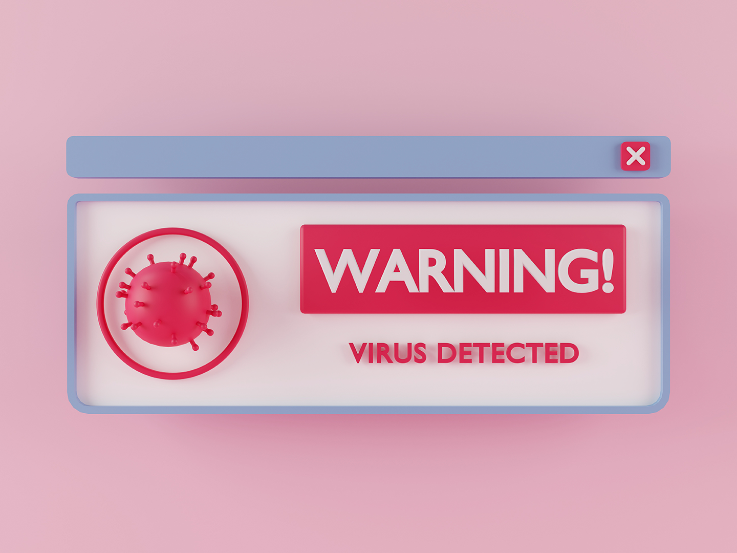 Fondo ros con una ventana de emergencia con la leyenda precaución virus detectado, representando qué debemos de prender del COVID-19 y los virus