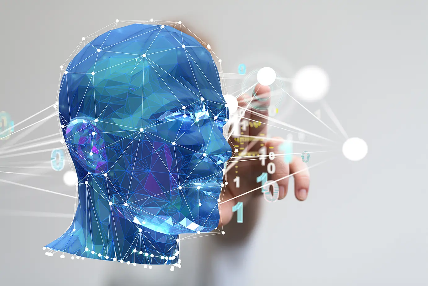 Mano de una persona haciendo una cabeza de humano digital representando que la Inteligencia Artificial predecirá tu esperanza de vida.