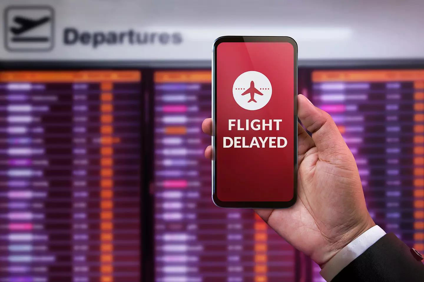 Teléfono inteligente con imagen de flight delayed