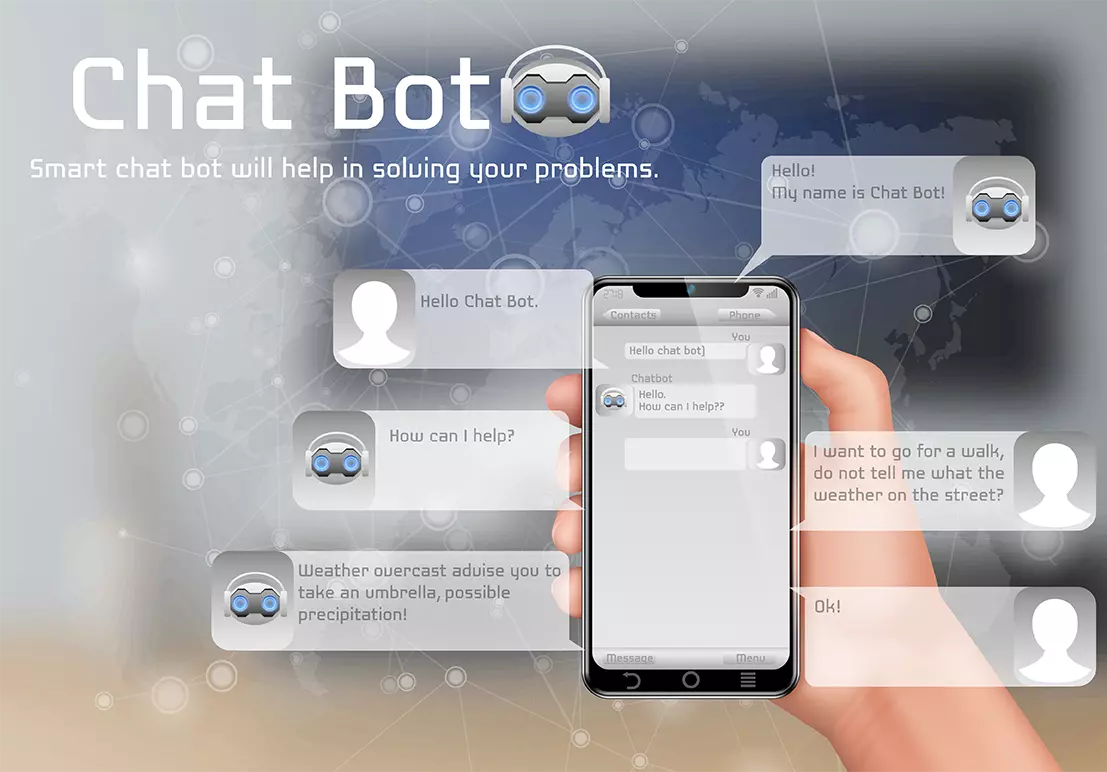 Celular con un chatbot activo en la pantalla demostrando la Inteligencia Artificial en los chatbots al servicio del área de TI