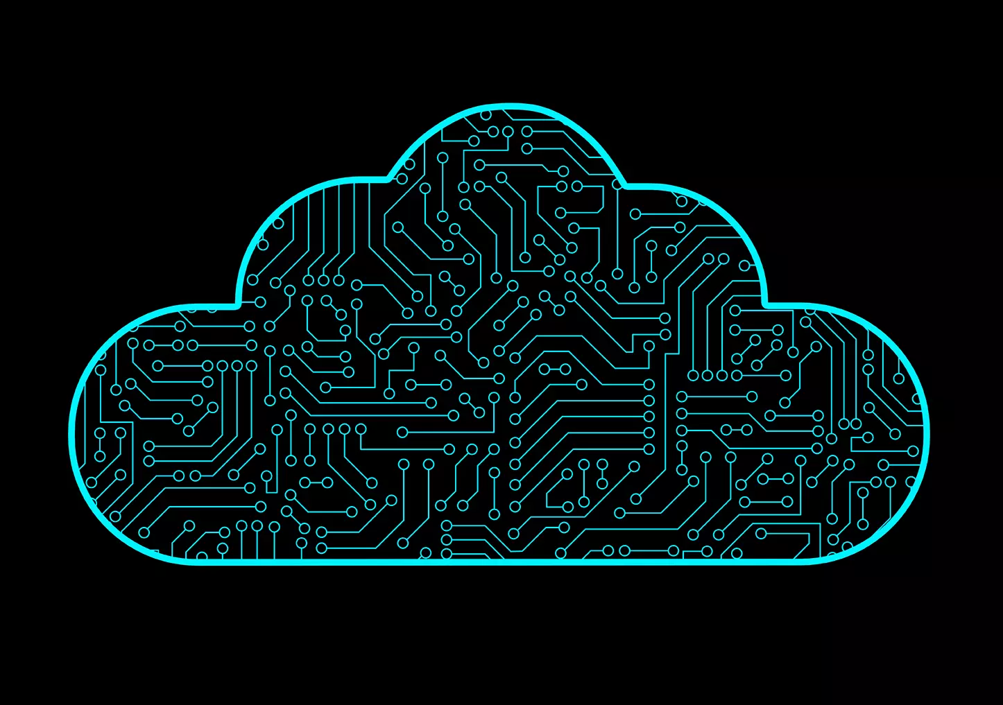 Nube digital el contorno azul y en el fondo cables de red representando que la mitad de los empleados piensan que la Nube está en el cielo