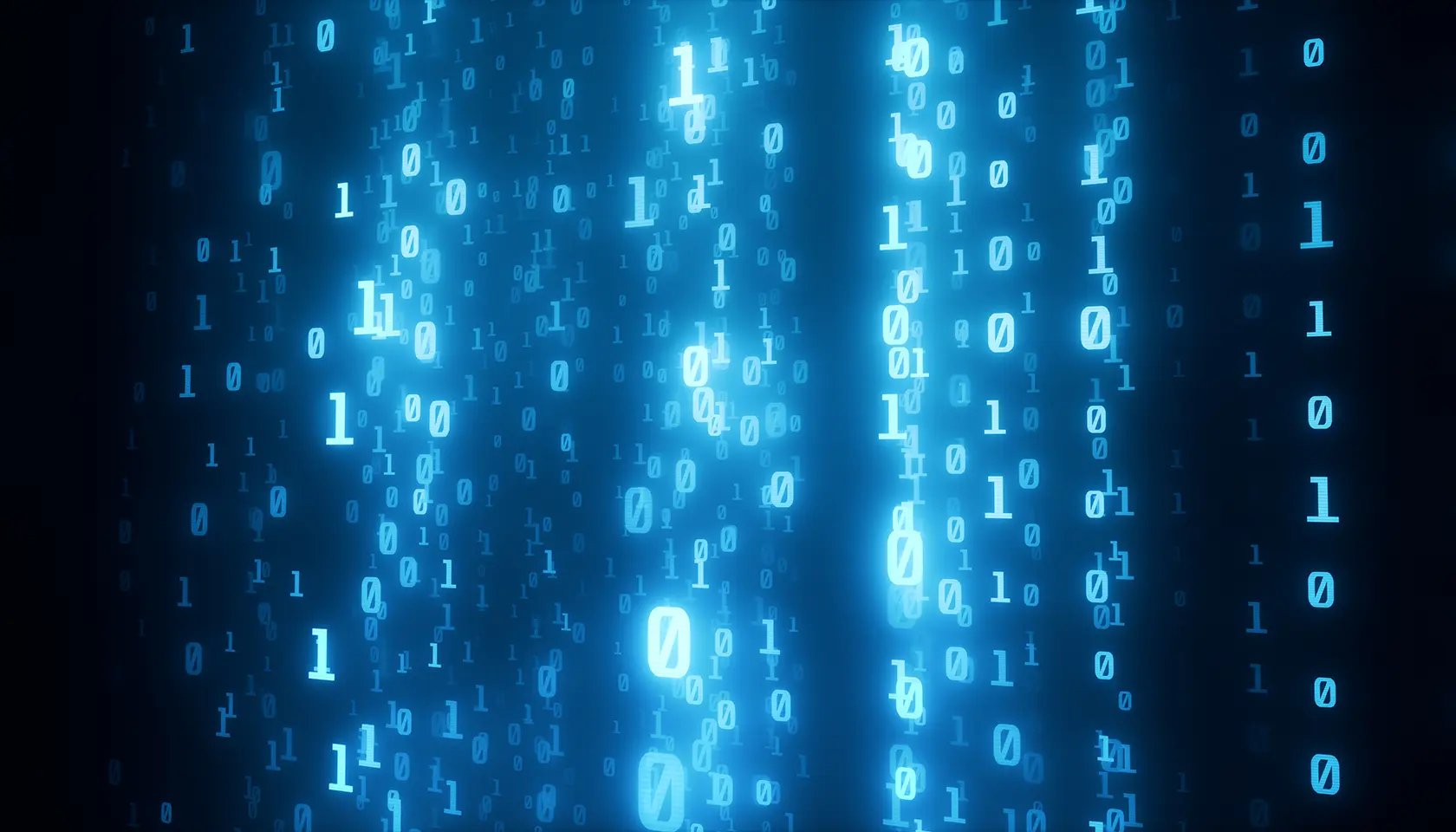 Fondo negro con número binarios digitales azules mostrando qué es el Big Data.